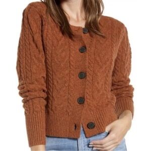 Something Navy XS Cable Knit Brown Long Sleeve Sweater Cardigan Rust